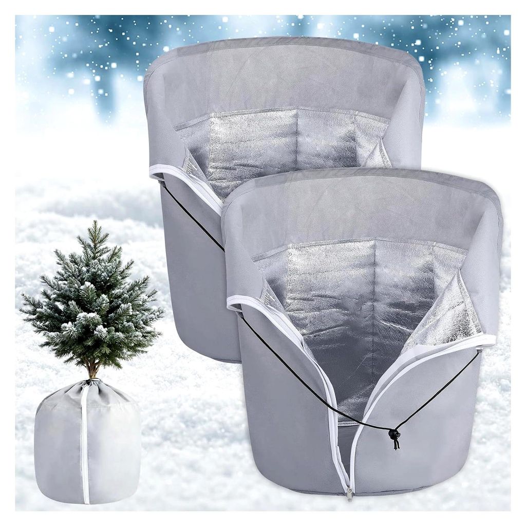 2 Stück Topfschutz für Pflanzen, Frostschutzbeutel für Topfpflanzen, Wintertopfschutz mit Aluminiumfolie, Reißverschluss und Kordelzug (45×50 ...