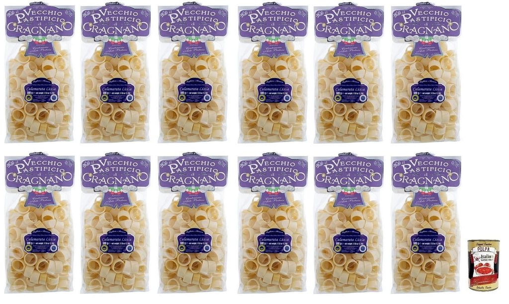 12x Il Vecchio Pastificio di Gragnano Pasta Calamarata Liscia,Gragnano IGP-Nudeln aus Hartweizengrieß von höchster Qualität 500g + Italian Gourm...