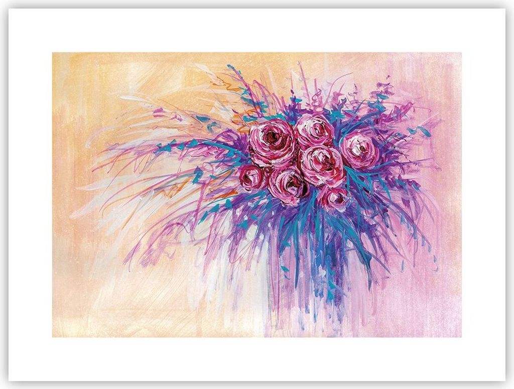 Poster - Poster ohne Rahmen - Blumenstrauß Blumen Rosen - 40x30 cm - Wand Bild - Wanddeko - Wandbilder - Kunstposter - Wandposter - Bilder - Kunst...
