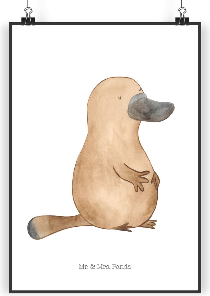 Mr. & Mrs. Panda Bild Schnabeltier Mut DIN A4 - Weiß - Geschenk, Neustart, kunstdruck poster, Weltreise, Arbeit, wanddeko, Wandbild, Motivation, M...