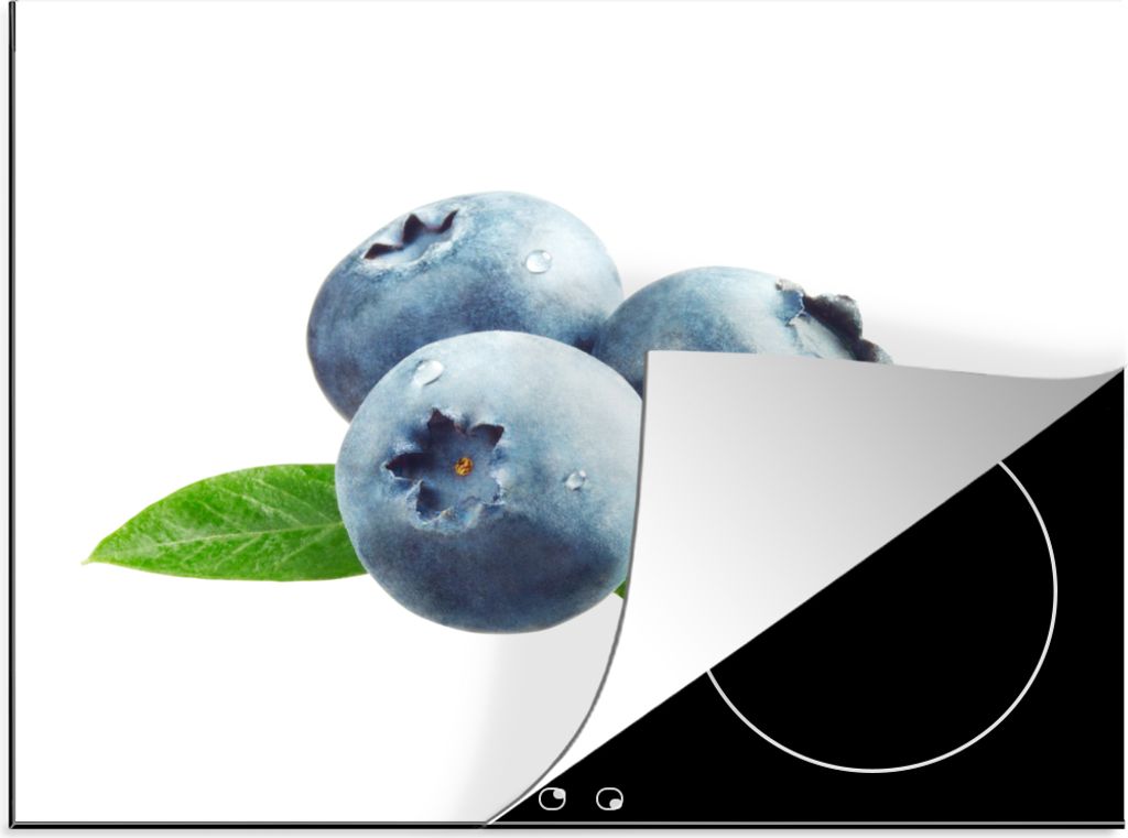 KitchenYeah Herdabdeckplatte Blaubeeren - Blatt - Frucht , 59x52cm, Küche Deko, Glaskeramikfeld Herdabdeckung, Abdeckplatte fùr Kochfeld