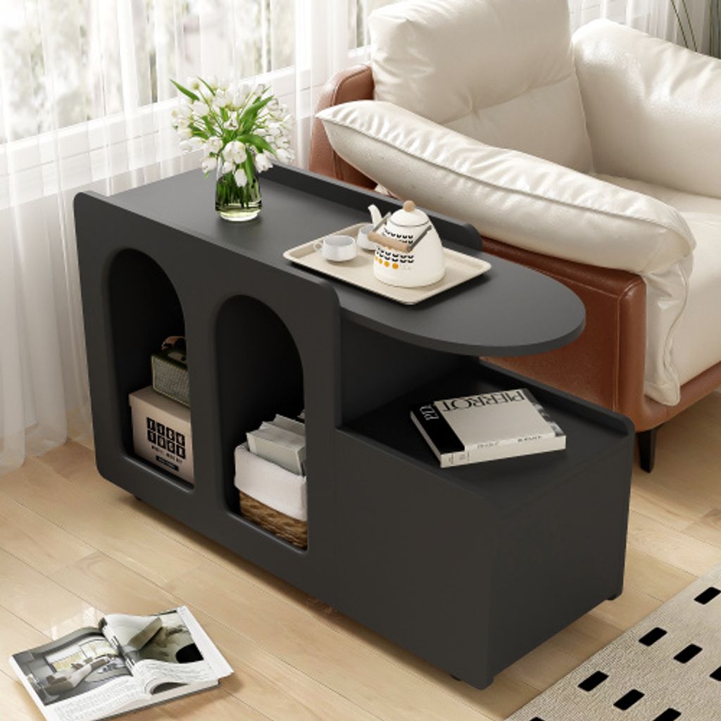 AIORBER Kommode, auf Rollen, Spanplatte, gewölbtes Design zum Schutz vor Stößen, für Wohnzimmer, Esszimmer und Schlafzimmer, 82x30x53cm, Schwarz