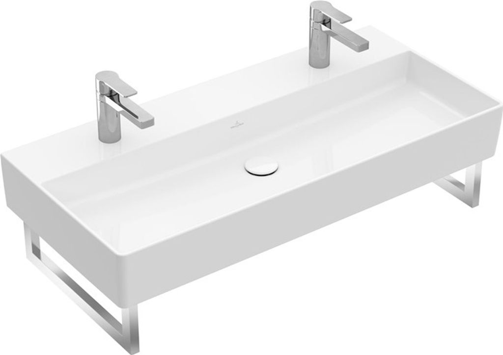 Villeroy & Boch Memento 2.0 Wandwaschbecken, 2 Hahnlöcher, mit Überlauf, ungeschliffen, 1000x470mm, 4A22A401