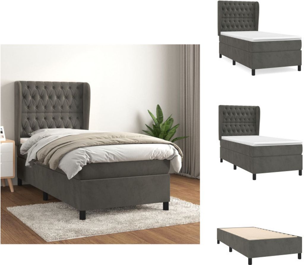 vidaXL Boxspringbett mit Matratze Dunkelgrau 80x200 cm Samt - Betten & Bettgestelle