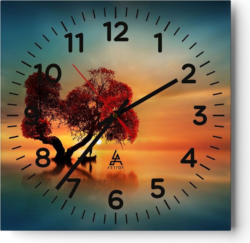 Wanduhr - Quadrat - Glasuhr - See Natur Nacht - 30x30cm - Schleichendes Uhrwerk - Lautlos - zum Aufhängen bereit - Dekoration Modern - Wanddekorat...