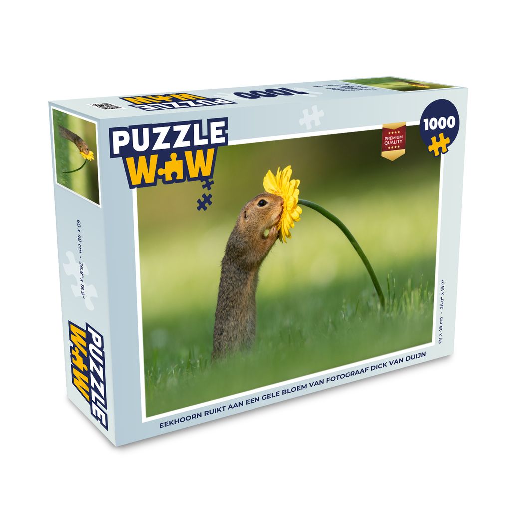 MuchoWow Puzzle 1000 Teile Eichhörnchen riecht an einer gelben Blume von Fotograf Dick van Duijn - Erwachsene - Rätsel