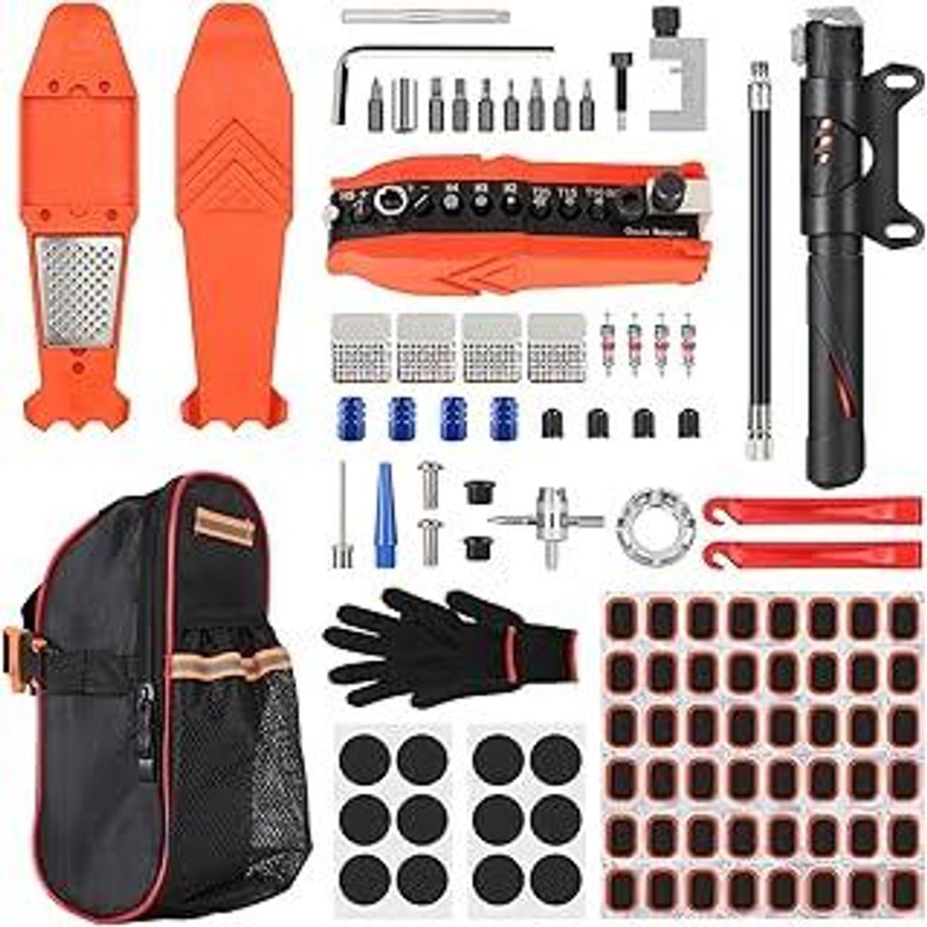 110-teiliges Fahrrad Reparatur Set und Werkzeuge mit satteltasche,Unterwegs Fahhradtasche und Notfallwerkzeug Flickzeug,17-in-1 Fahrrad Multitools,...