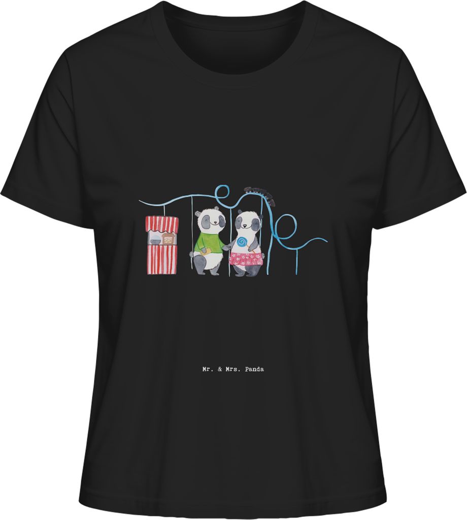 Mr. & Mrs. Panda Oberteil Damen Pandas Freizeitpark besuchen Größe M - Schwarz - Geschenk, shirt, Sommershirt, Kurzarmshirt, Achterbahn fahren, B...