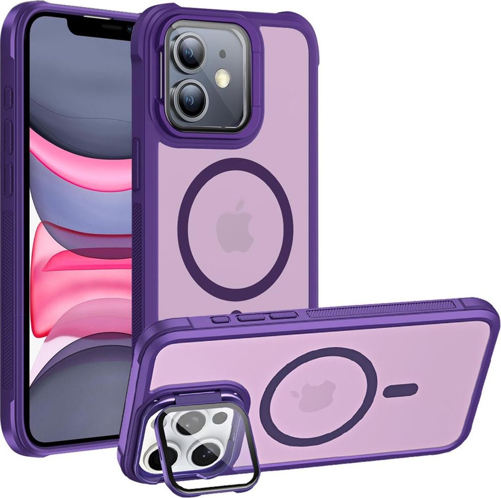 Conie MagSafe Schutzhülle für iPhone 12 Hard Case Kunststoff Kamera Schutz Cover Hülle magnetisch mit Ständer in Lila
