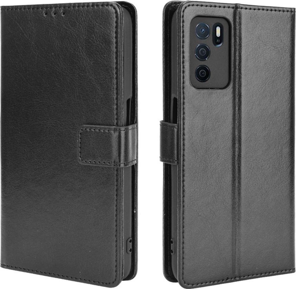 Für OPPO A16 Leder SchutzHülle Schwarz