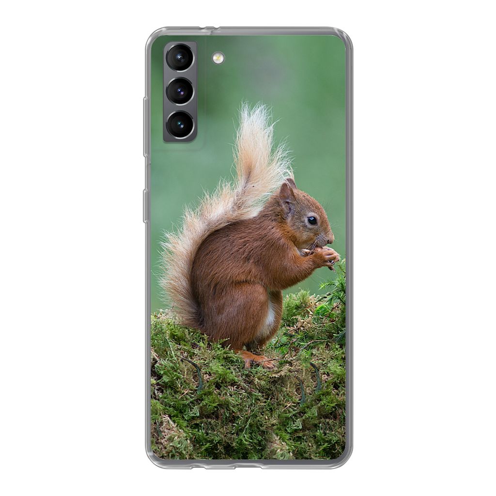 MuchoWow Handyhülle Schutzhülle Hülle für Samsung Galaxy S21 Plus Waldtier - Eichhörnchen - Moos Silikon Softcase Handy Hülle - Handy-Tasche