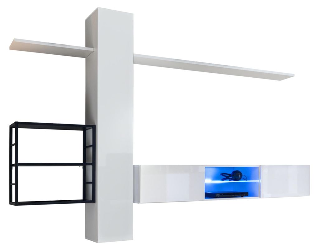 Wohnwand Möbel Einrichtung 270 cm Wandschrank Weiß Wand Regale Einrichtung