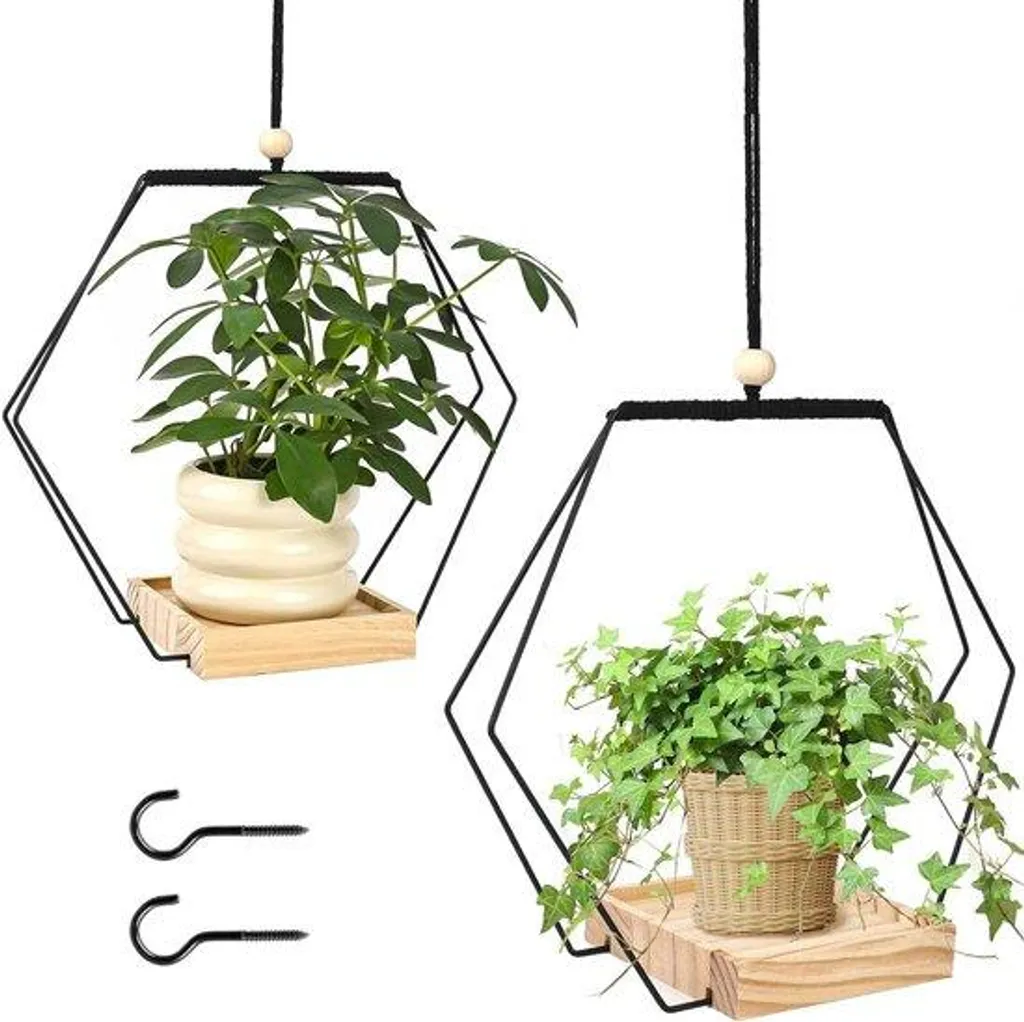 Aménager un jardin vertical : Porte-fleurs suspendus noir et bois