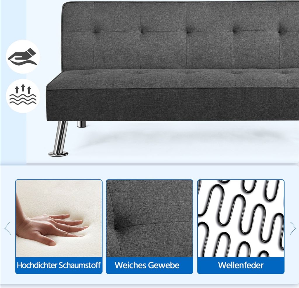 Yaheetech 3-Sitzer Schlafsofa Sofabett mit 166 × 92 cm Produktbild 9
