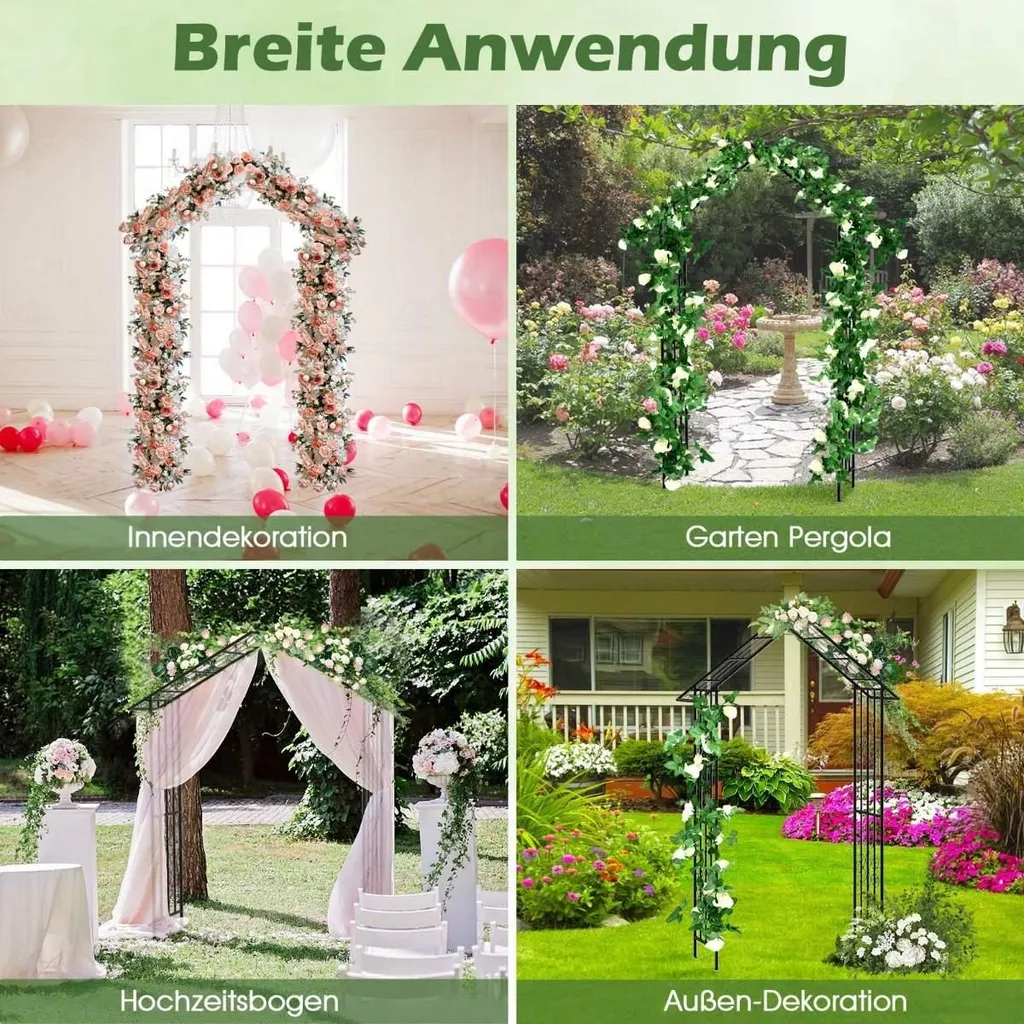 Arche de jardin métallique haute résistance 223 cm avec treillis noir