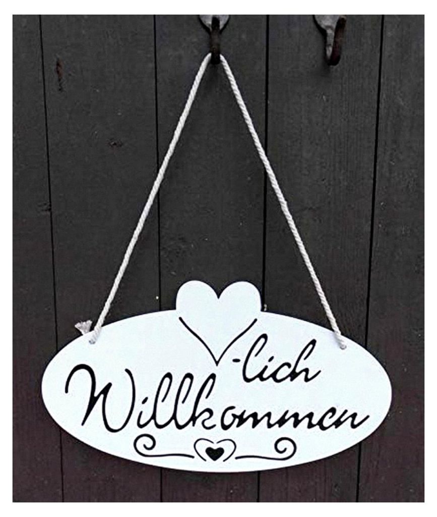 Empfangsschild Herzlich Willkommen 28 cm weiß lackiert