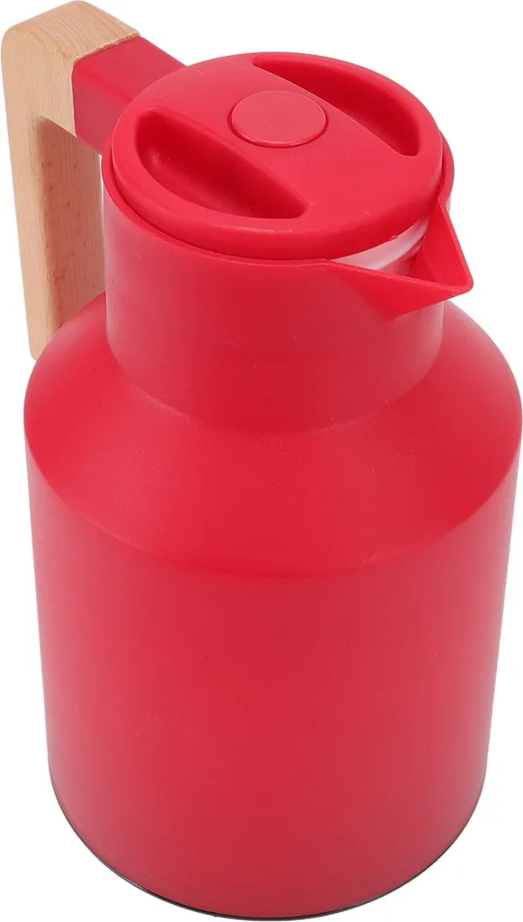 Pichet Isotherme 1L Rouge Style Rétro - Bouilloire à Café Portable Bois