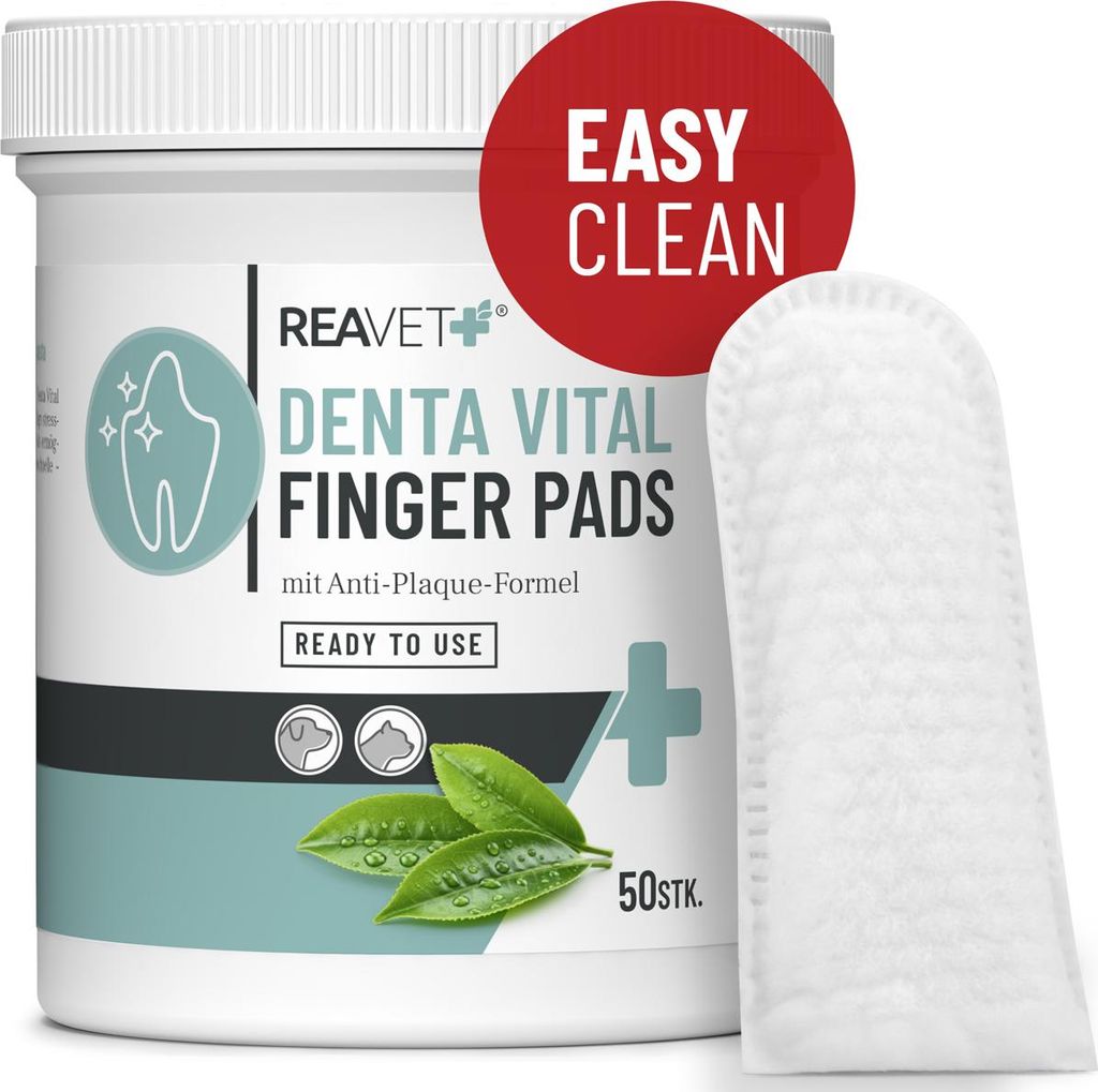 REAVET Denta Vital - Zahnpflege Finger-Pads für Hunde & Katzen 50 Stück – Zahnreinigung, Zahnpflege ohne Zahnbürste Zahnsteinentferner I Finge...