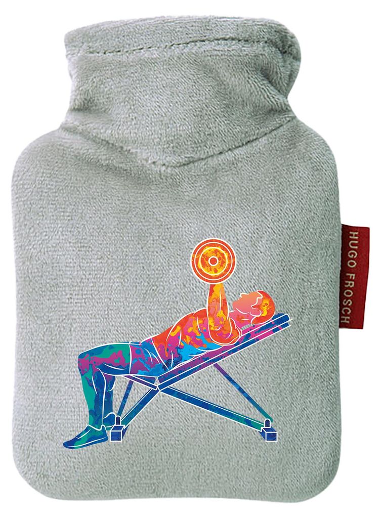 Huuraa Mini-Wärmflasche Fitness Training Bench Press bunte Silhouette 0,2 Liter Grey Mini Veloursbezug Taschenwärmer Geschenkidee