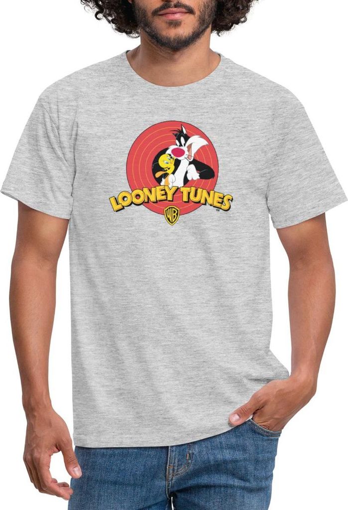 Spreadshirt Looney Tunes Sylvester Und Tweety Männer T-Shirt, XXL, Grau meliert