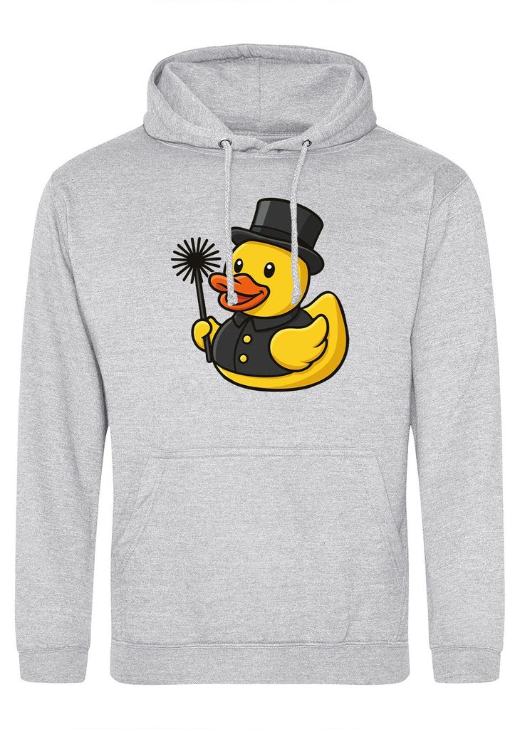 Huuraa Unisex Hoodie Quietscheente Schornsteinfeger Gummiente Kaminfeger XL Heather Grey Vegan Sweatshirt Geschenkidee