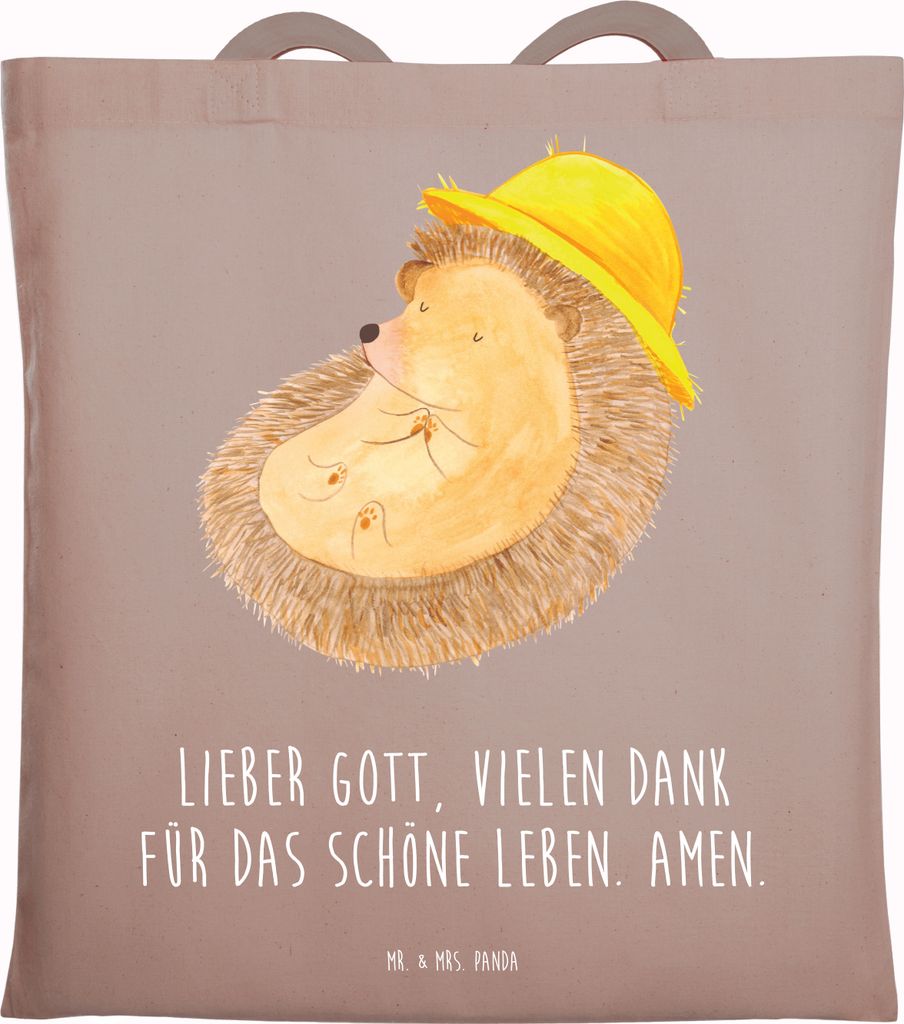 Mr. & Mrs. Panda canvas tasche Igel Beten - Braun Pastell - Geschenk, Shopping, Lustige Sprüche, Sonnenhut, Tote Bag, Beutel, Gott, totebag, Dankb...