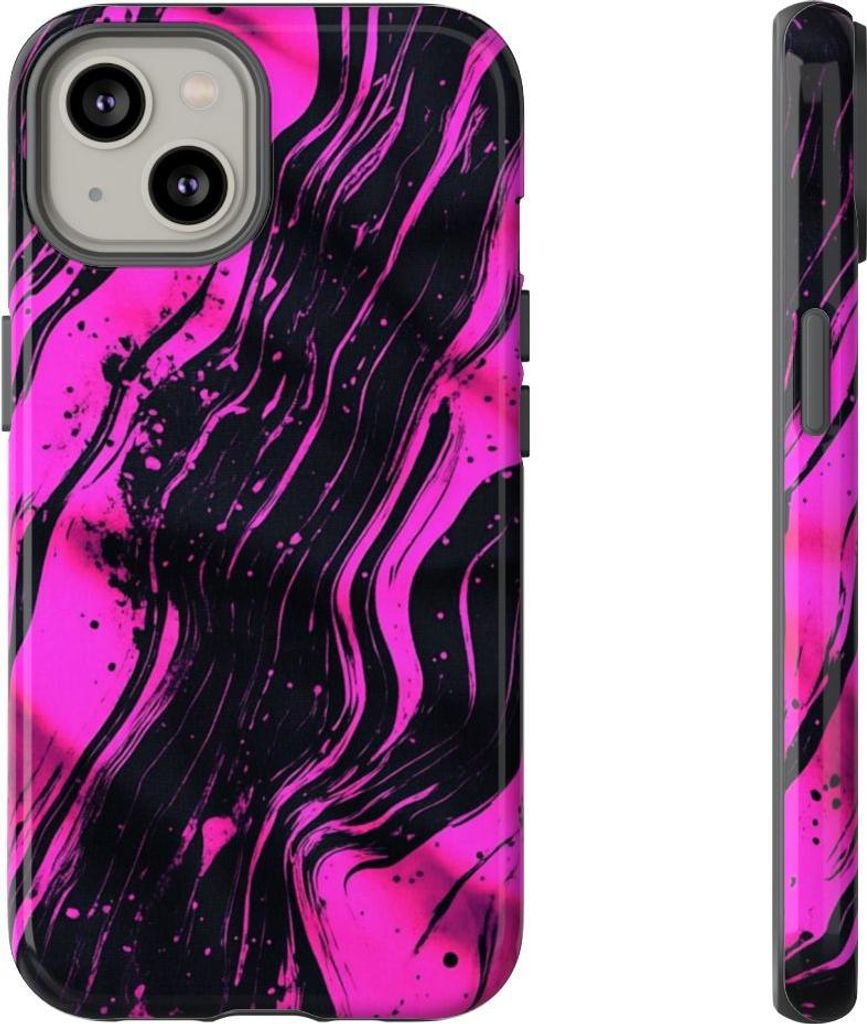 Abstraktes Muster in Neonpink und Schwarz – Hülle Kompatibel mit iPhone 14