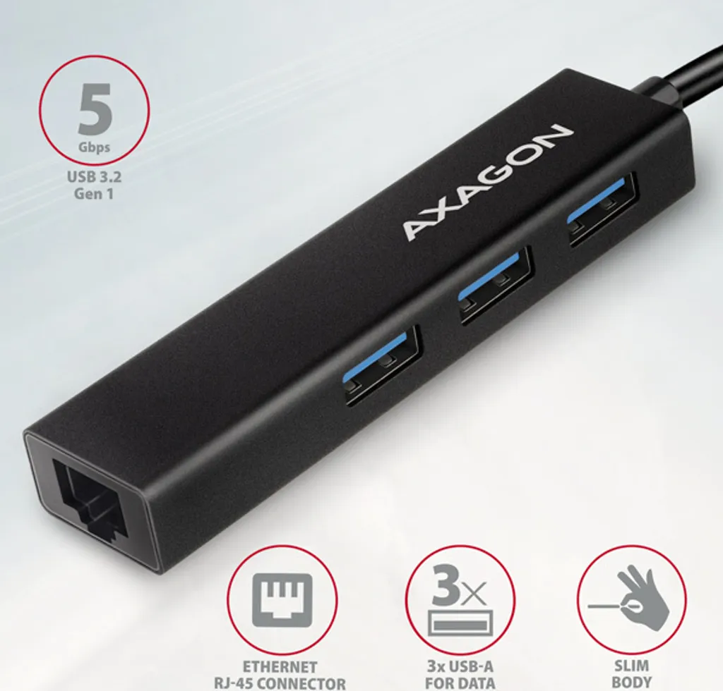 Hub USB-C 3.1 Haute Vitesse avec Réseau Gigabit LAN AXAGON HMC-GL3A