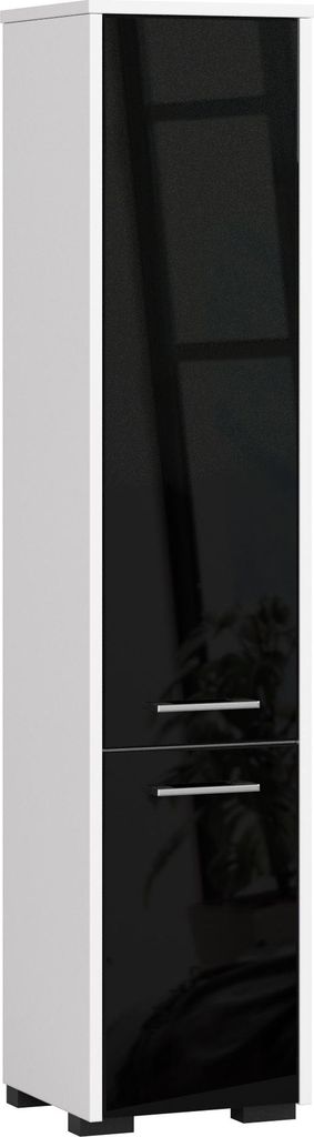 Badezimmer-Hochschrank – Bad Hochschrank – Badmöbel Hochschrank – FIN – 30 cm – Weiß / Schwarz Hochglanz – Vertikaler Stauraum mit Re...
