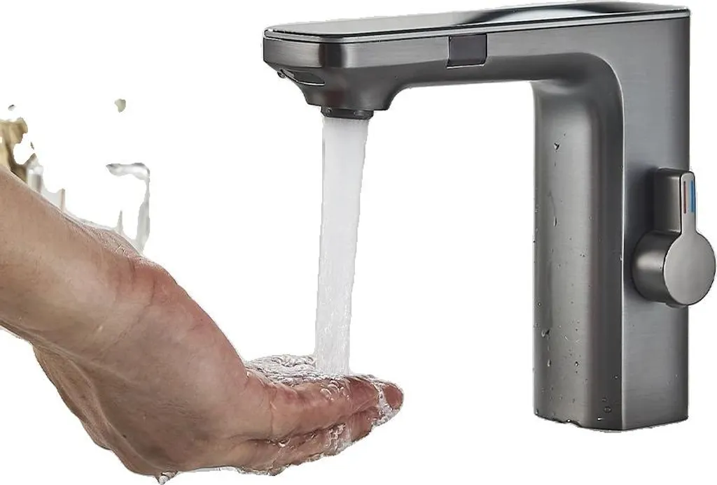 Rubinetto per lavabo, da incasso, in ottone, stile contemporaneo, grigio