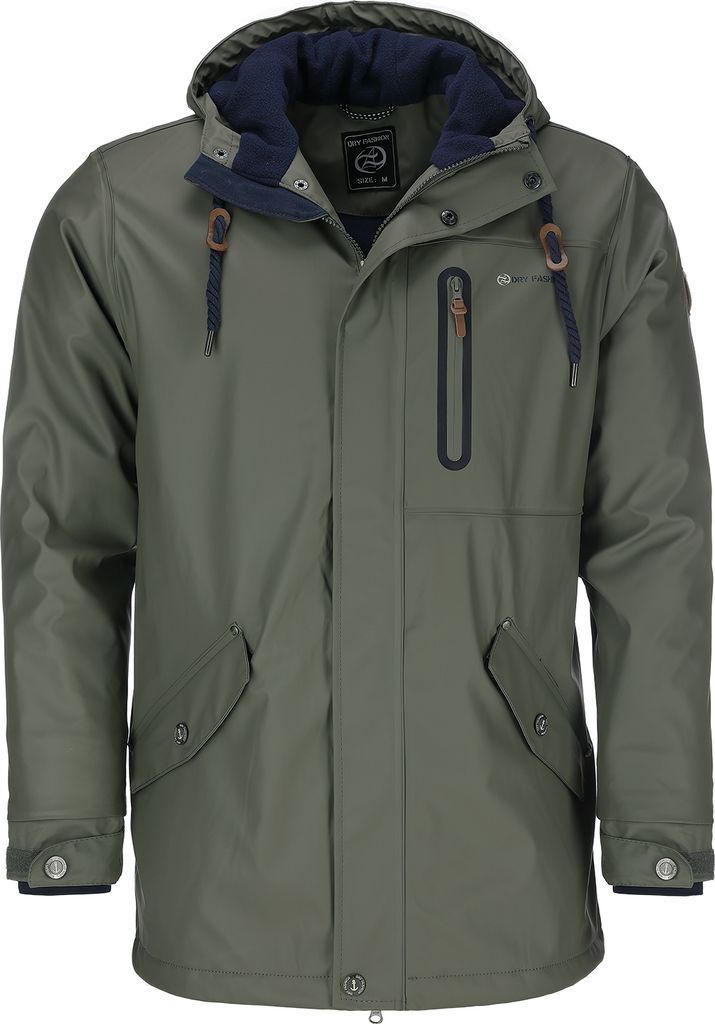 Dry Fashion Herren Regenjacke Bergen - Herrenjacke Regenmantel Männer Jacke Gefüttert Winddicht Wasserdicht in Oliv Größe M