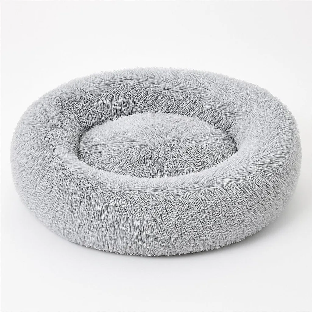 Lit pour chien rond Ø80 cm - Panier beignet déhoussable et lavable gris