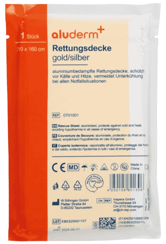 SÖHNGEN® 0701001 Rettungsdecke - 210 x 160 cm, silber-gold Produktbild 