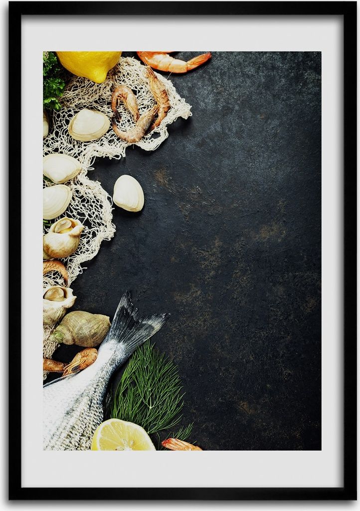 Bild - Bilderrahmen - 50 cm x 70 cm - MDF - Rahmen - Wandkunst Meeresfrüchte