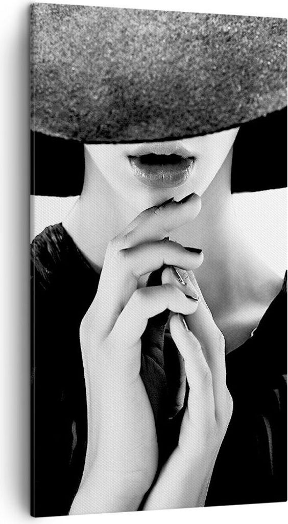 Bild auf Leinwand - Leinwandbild - Einteilig - Frau Hände Hut - 45x80cm - Wand Bild - Wanddeko - Wandbilder - Leinwanddruck - Bilder - Wanddekorat...