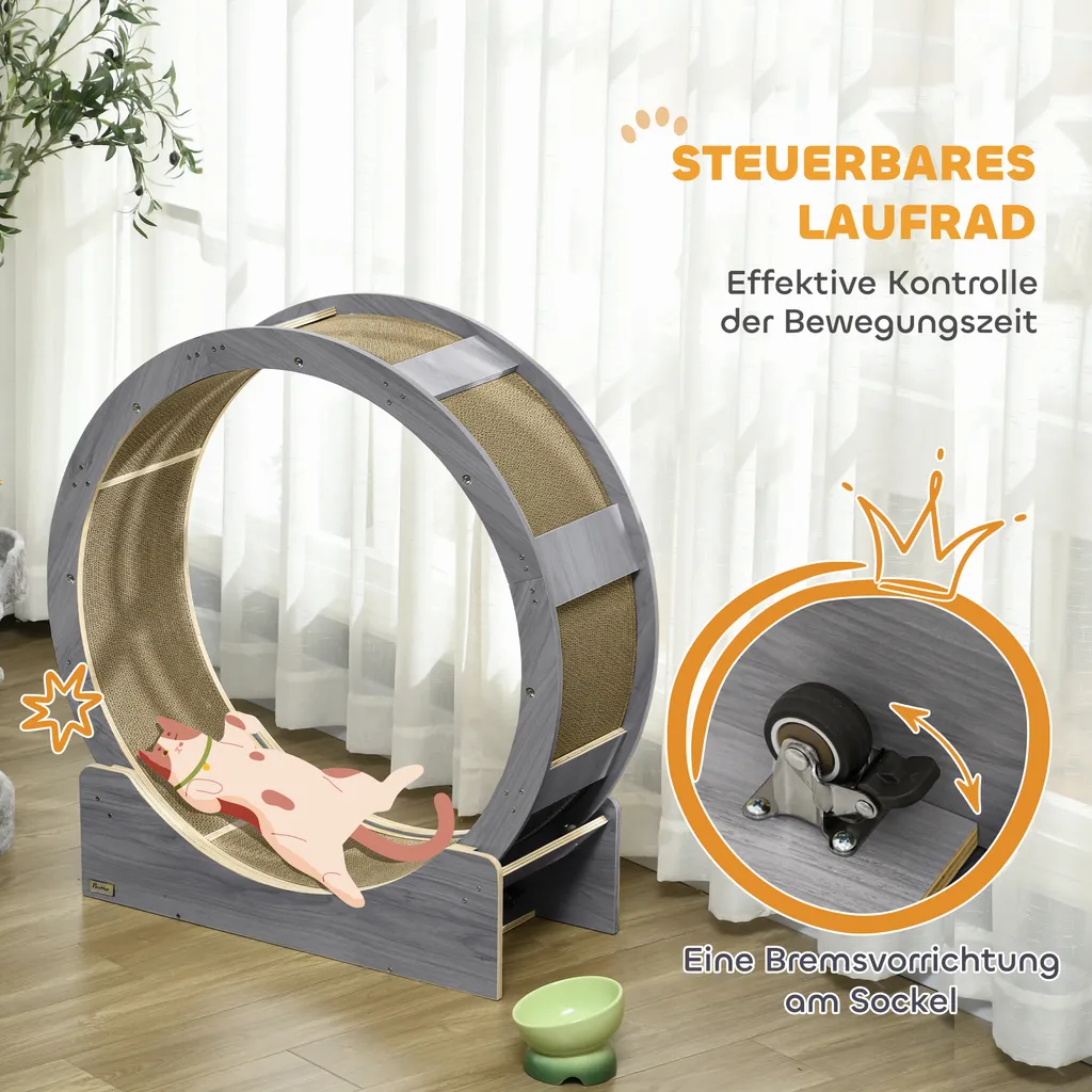 Roue de Course pour Chat 91cm et Griffoir Intégré - Accessoire Gris