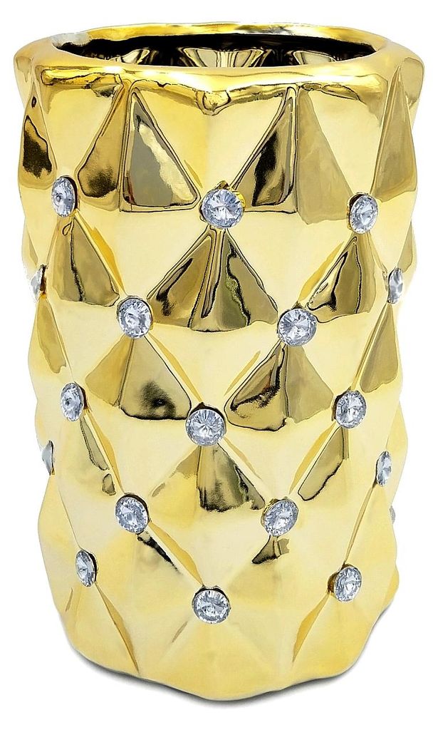 Moderner goldener Keramik-Vase mit Kristallen 17cm Produktbild 