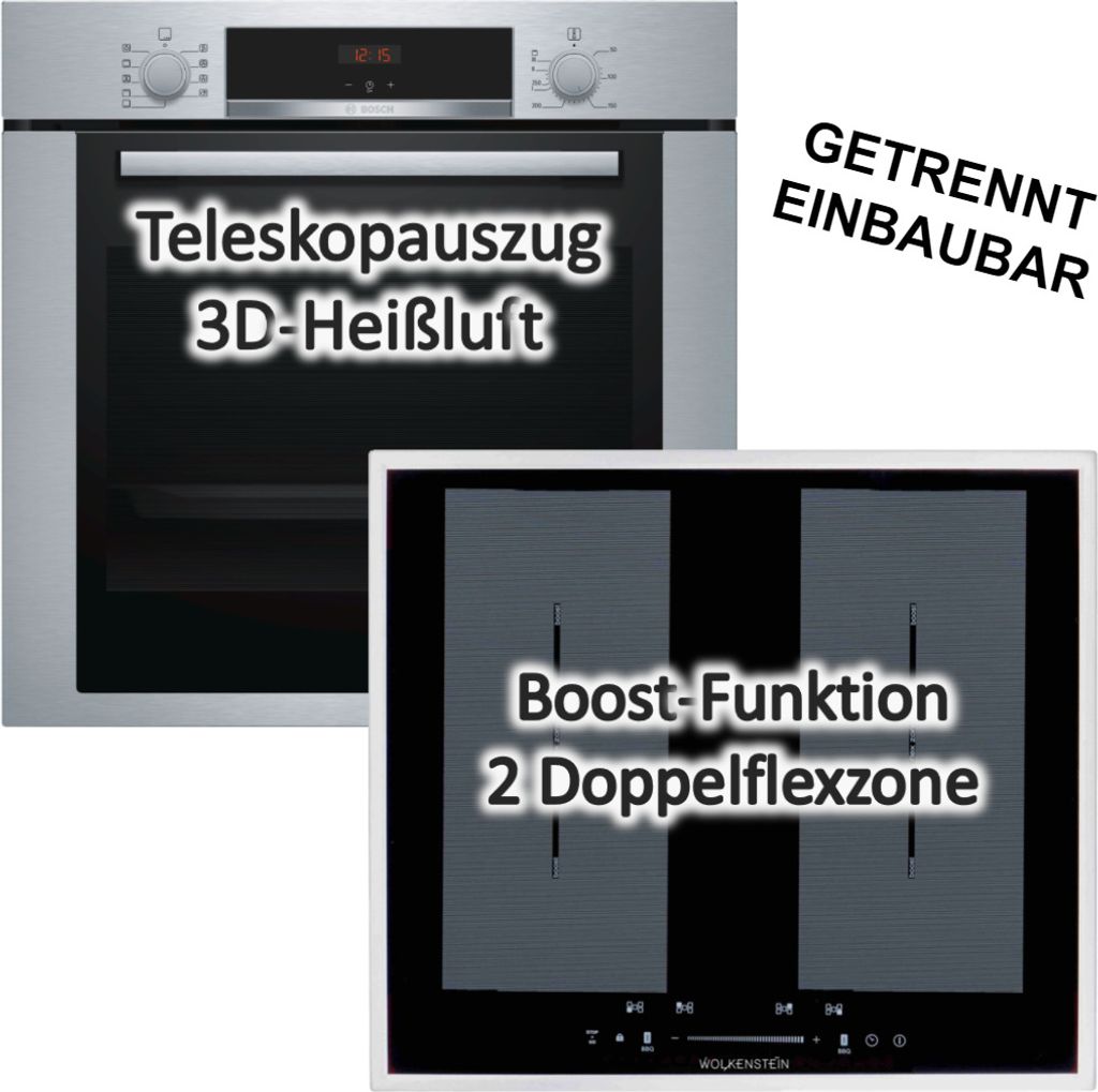 HERDSET Bosch Backofen mit Induktionskochfeld autark 60 cm Teleskopauszug NEU