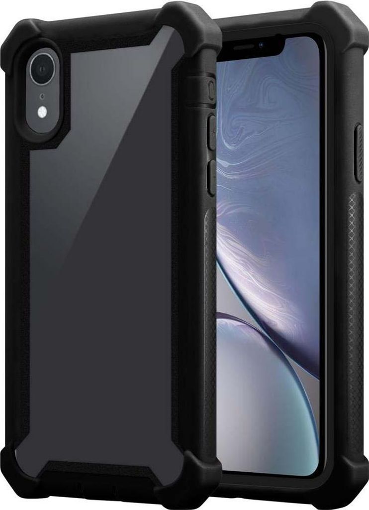 Cadorabo Hülle für Apple iPhone XR Schutzhülle in Schwarz Handy Hülle Etui TPU Silikon-Rand Glas-Rücken Acryl