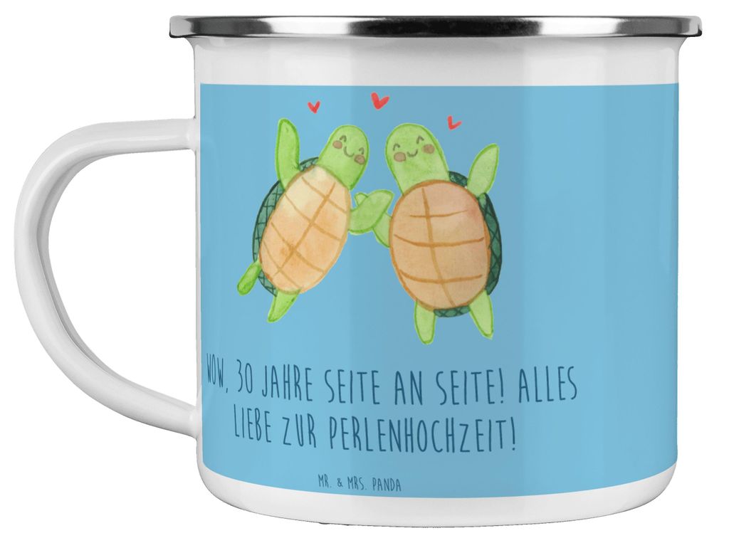 Mr. & Mrs. Panda Kaffeepott 30. Hochzeitstag Perlenhochzeit - Sky Blue - Geschenk, Pott, Heiraten, anerkannt, Geschenke, wertvoll, Heirat, Emaille ...