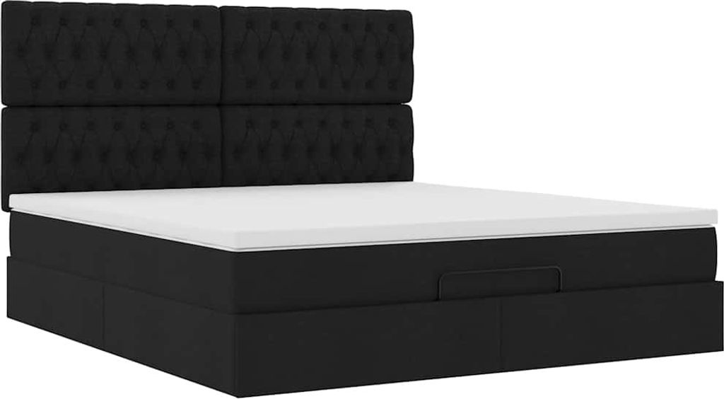 Ottoman-Bett mit Matratze Schwarz 180x200 cm Stoff