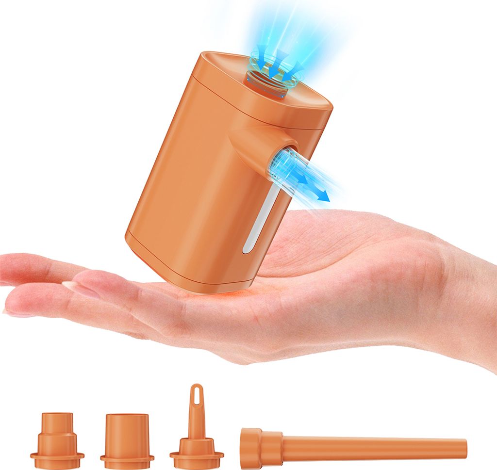 Tragbare Luftpumpe fuer Schlauchboote, Luftpumpe mit Camping-Laterne, 2000-mAh-Batterie Typ C, wiederaufladbar, zum Aufblasen und Entleeren fuer Po...
