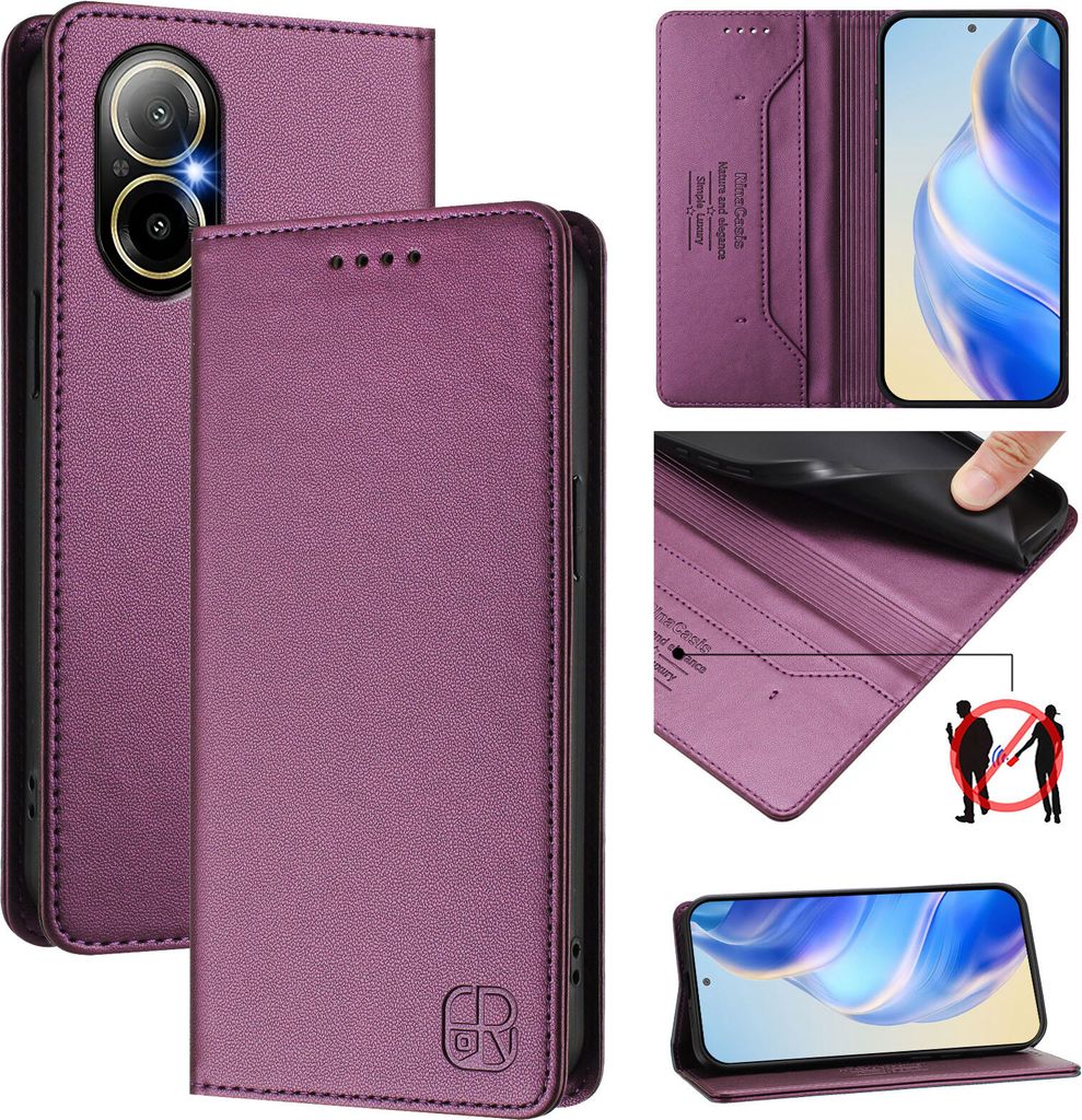 Lederhülle für Realme C67 4G/Realme 12 Lite Hülle Flip Brieftasche Kartenfächern Ständer Schutzhülle Lila