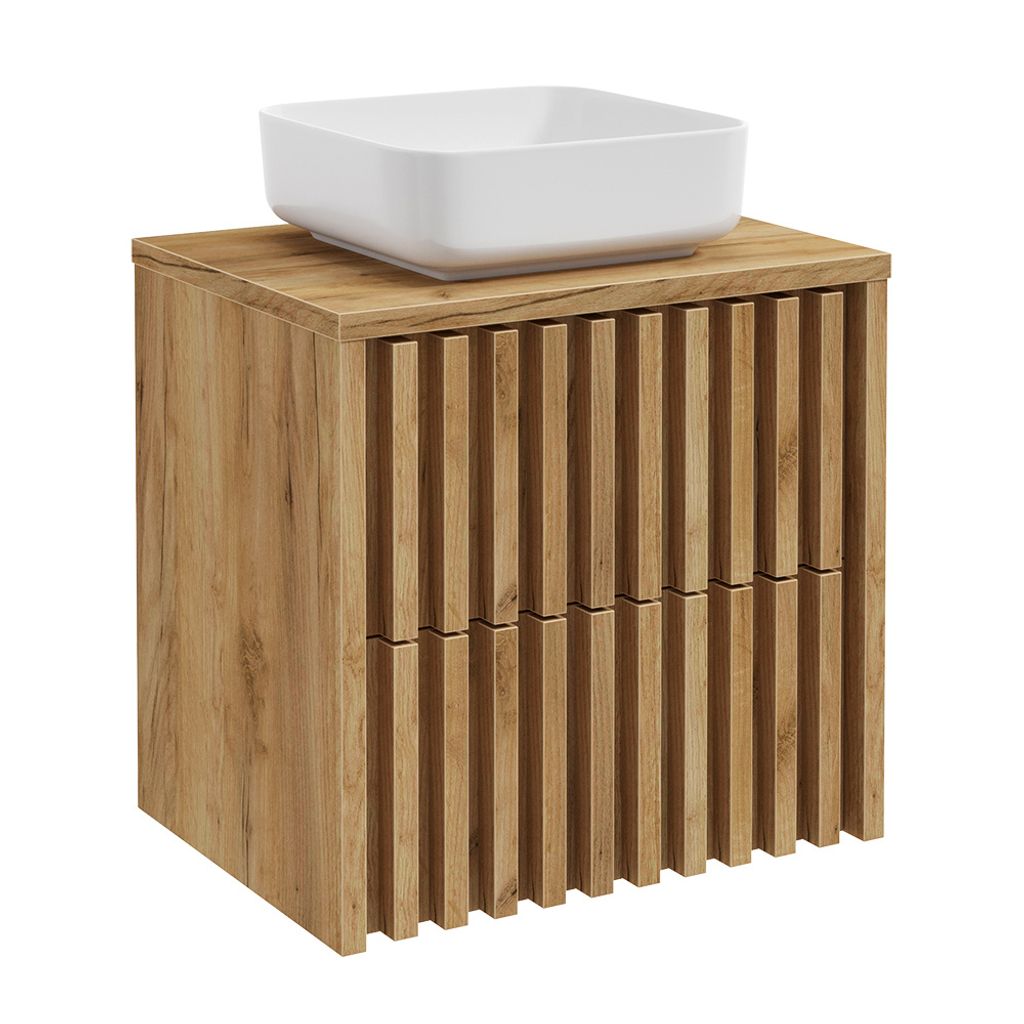 Waschbeckenunterschrank 60 cm Eiche DESIO-107 mit Aufsatzwaschbecken