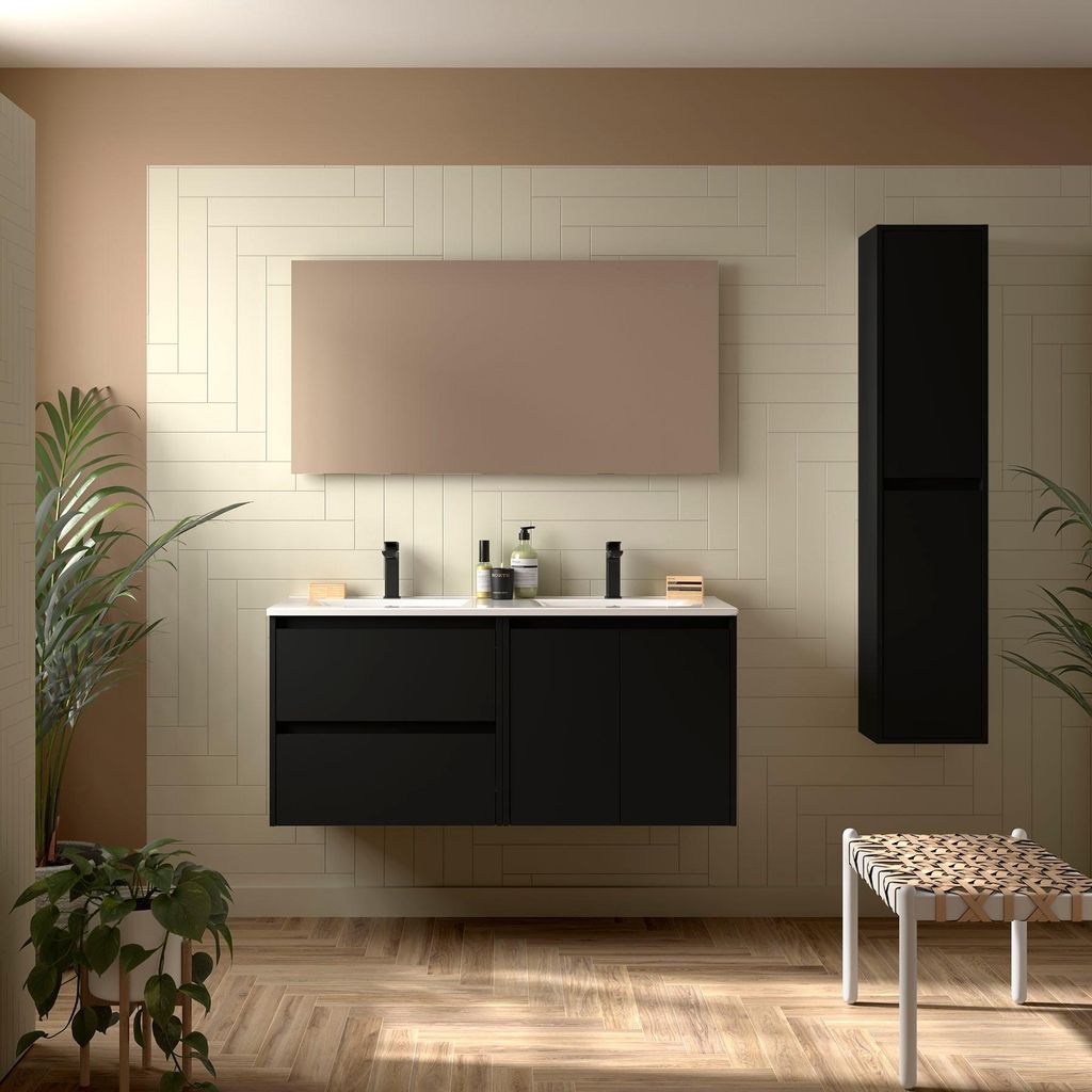 Badezimmermöbel NOJA 1200 2 Türen und 2 Schubladen BLACK SATIN + Waschtisch