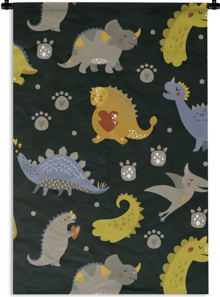 MuchoWow Wandteppich Wandbehang Dino - Kinder - Schnittmuster - Jungen - Mädchen - Dinosaurier 120x180 cm Tapisserie Dekoration Wandtuch - Schla...