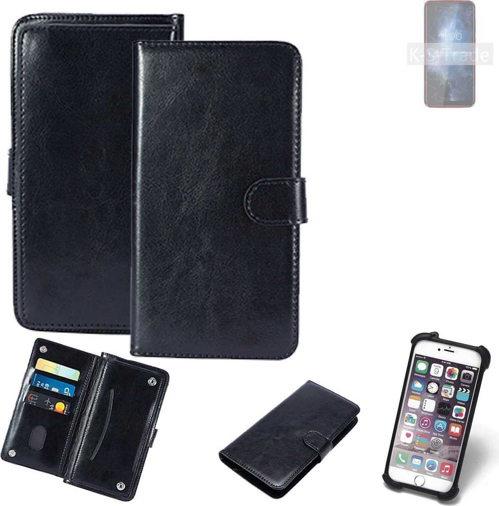 K-S-Trade 360° Hülle kompatibel mit BQ Mobile BQ-6061L Slim schwarz Kunstleder Case BookCase WalletCase Kunstlederederhülle Handyhülle,