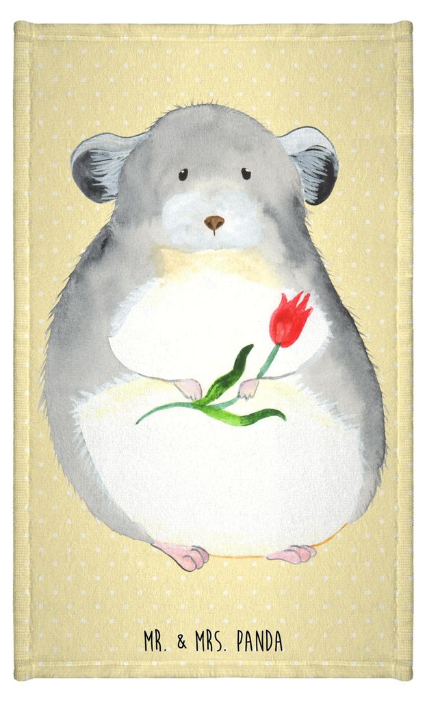 Mr. & Mrs. Panda Handtuch Chinchilla Blume - Gelb Pastell - Geschenk, Chaos, Büro, gäste wc, Kummer, Liebeskummer, Gästetuch, Gästehandtuch 30x...