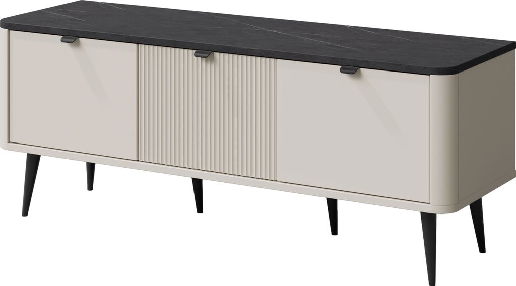 MIRJAN24 TV-Lowboard 3K MARLY REG 14, TV-Lowboard, Schwarze Metallfüße (Farbe: Cashmere / Cashmere + Steingrau)