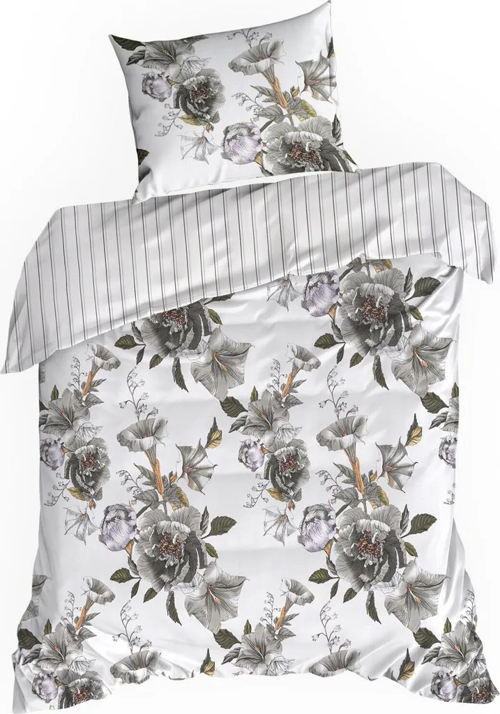 Parure de Lit 140x200 Fleurie Grise pour Chambre Adulte ou Adolescent